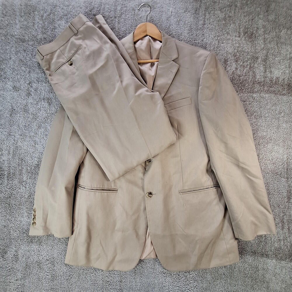 Geoffrey Beene Suit Mens 44 Beige Polyester Viscose Single Vent 2 Button 36x31